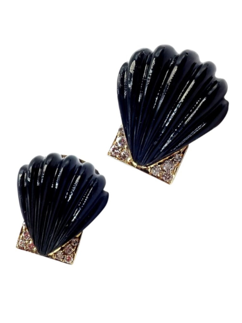 Vintage Estate Cartier Yellow Gold Diamond Onyx Shell Earrings
